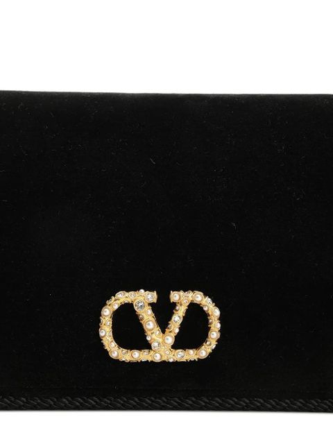 Valentino Garavani VLogo Signature velvet chain wallet - Black
