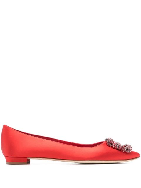 Manolo Blahnik Hangisi crystal-buckle ballerina pumps - Red