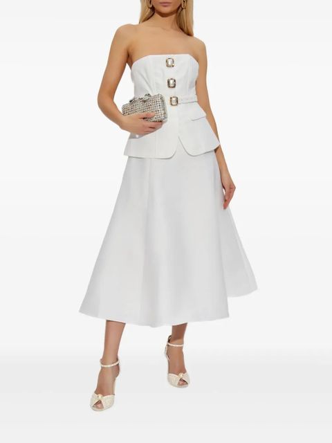 Self-Portrait pearl-button midi dress - White