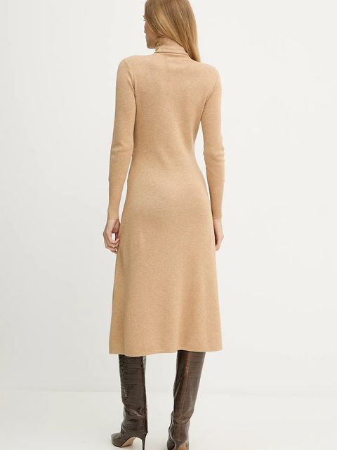 Fracomina sukienka z dodatkiem wełny kolor beżowy midi rozkloszowana FR25WD5004K459Q7