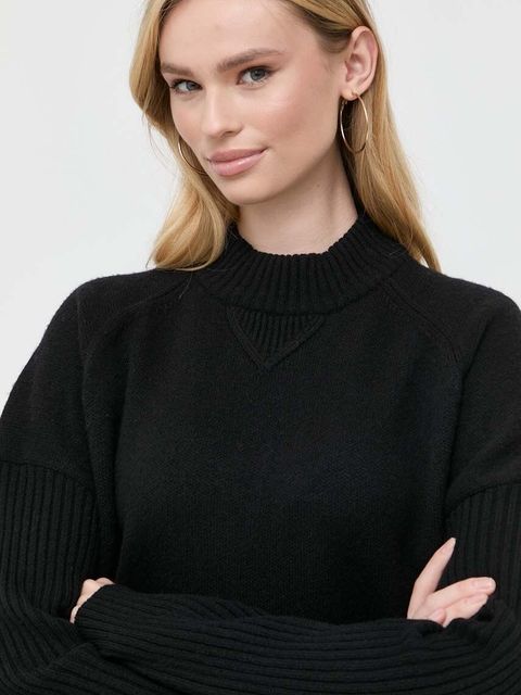 BOSS sweter wełniany damski kolor czarny