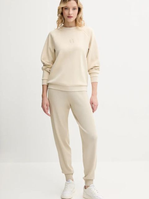 Armani Exchange spodnie dresowe damskie kolor beżowy gładkie XW000120 AF10352