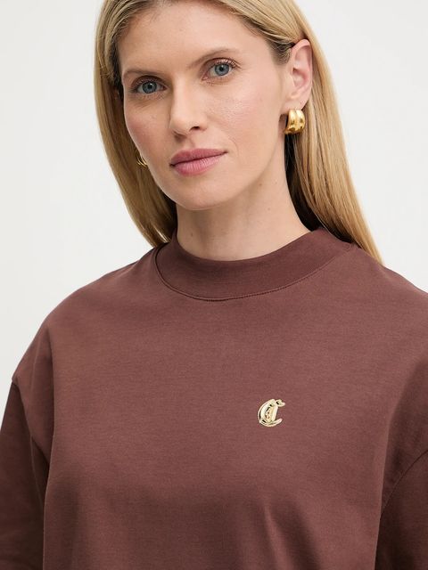 Just Cavalli t-shirt bawełniany damski kolor brązowy 79PAHT06 CJ518