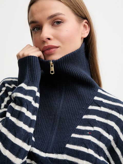 Tommy Hilfiger sweter wełniany damski kolor granatowy WW0WW46425 - zdjęcie produktu nr 2