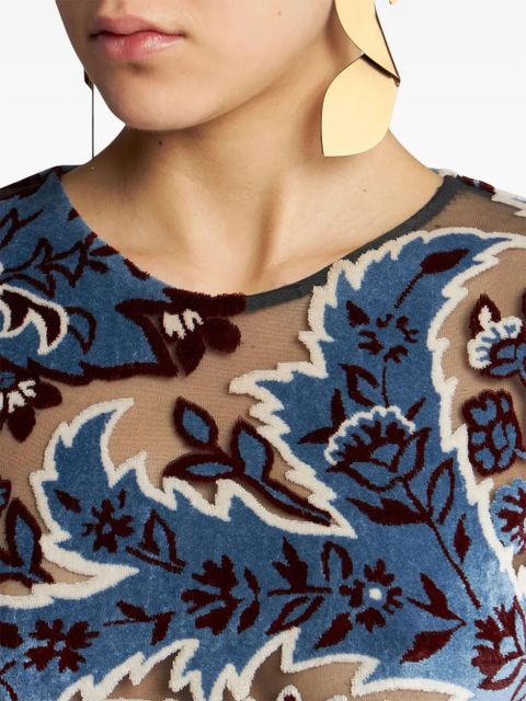 ETRO tulle and jacquard velvet top - Blue