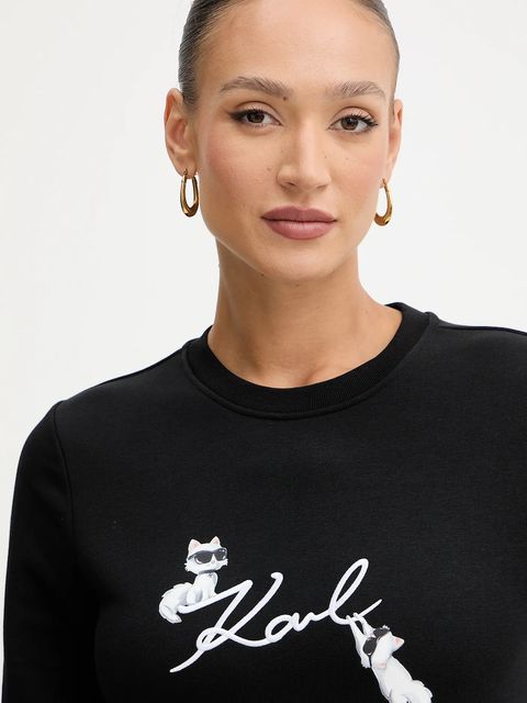 Karl Lagerfeld bluza IKON SIGNATURE damska kolor czarny z nadrukiem B1W20031