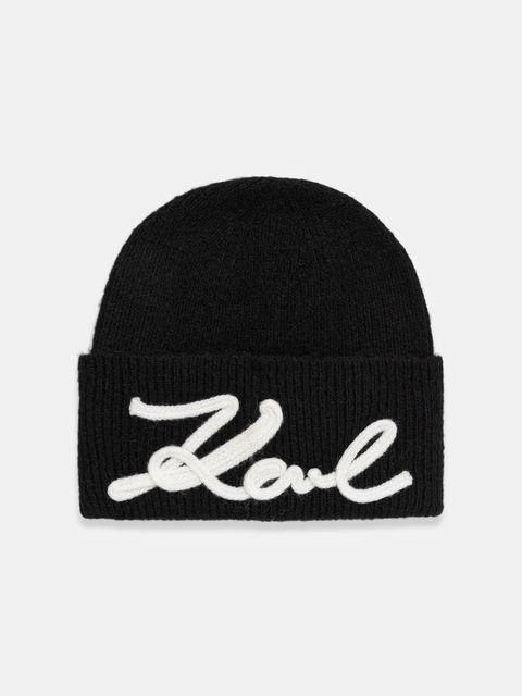 Karl Lagerfeld czapka z domieszką wełny K/SIGNATURE kolor czarny A4W33009
