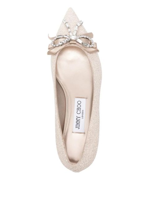 Jimmy Choo crystal-bow glitter ballet flats - Neutrals