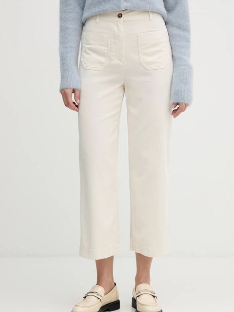 United Colors of Benetton spodnie bawełniane damskie kolor beżowy proste high waist 494BDE02I - zdjęcie produktu nr 1