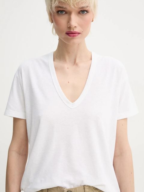 ZADIG&VOLTAIRE t-shirt z domieszką lnu damski kolor biały JWTS02726