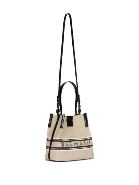 Balmain Release striped-detail bucket bag - Neutrals