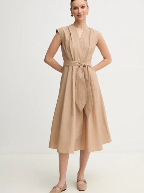 Marella sukienka OSSOLA kolor beżowy midi rozkloszowana 2513221172200