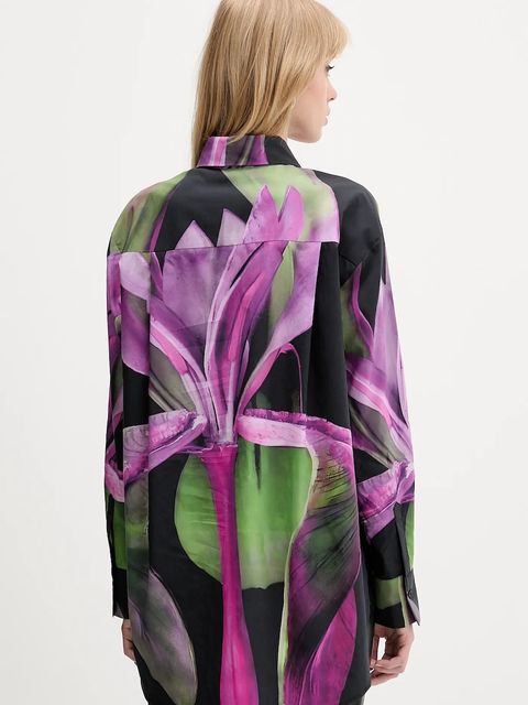 Desigual koszula ORQUIDEA damska kolor zielony relaxed z kołnierzykiem klasycznym 25WWCW20