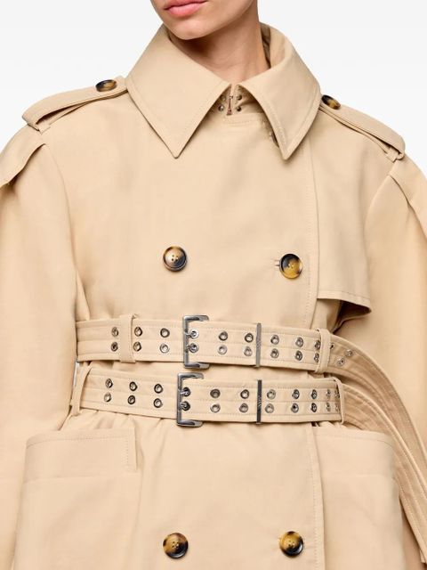GANNI peplum-waist double-belted trench coat - Neutrals