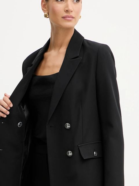 Guess marynarka FIONA kolor czarny dwurzędowa gładka W5YN20 WH9Y2