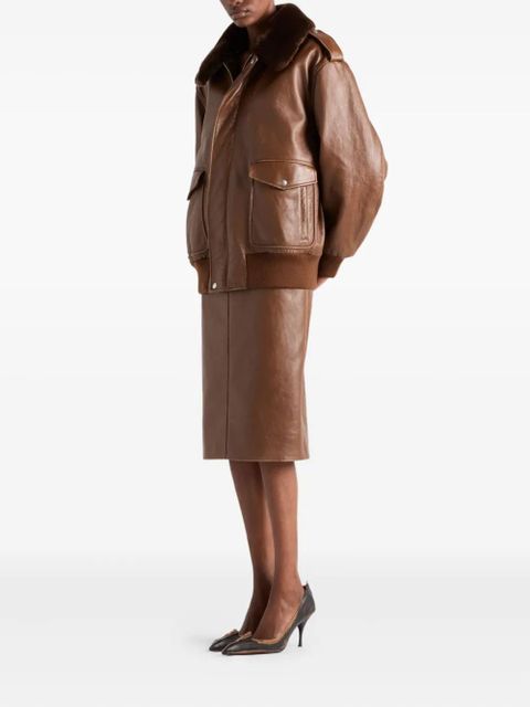 Prada shearling-collar leather jacket - Brown - zdjęcie produktu nr 2