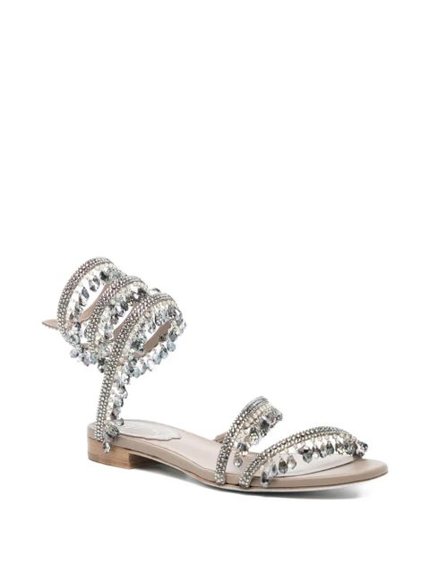 René Caovilla crystal-embellished spiral-wrap sandals - Neutrals