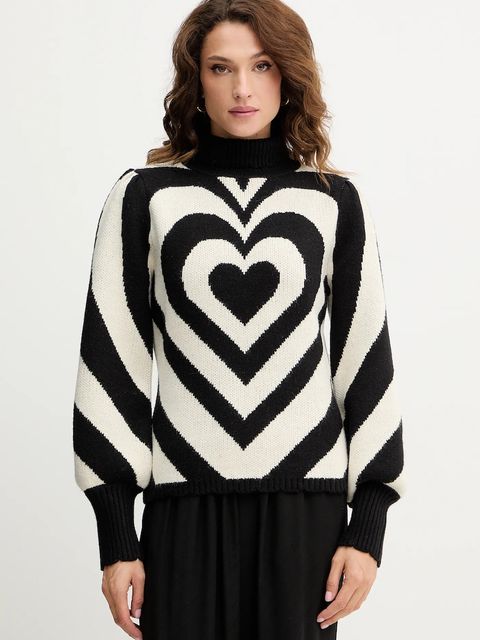 Farm Rio sweter z domieszką wełny damski kolor czarny ciepły z golfem 345809 - zdjęcie produktu nr 1