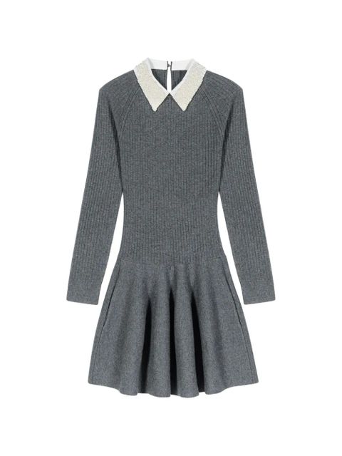 Maje beaded-collar ribbed mini dress - Grey - zdjęcie produktu nr 1