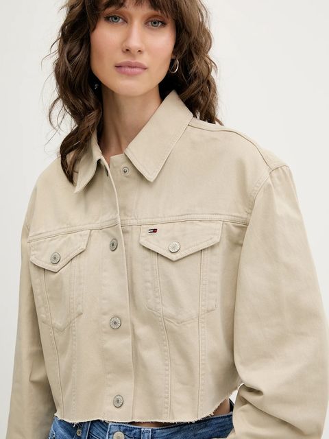 Tommy Jeans kurtka jeansowa kolor beżowy przejściowa oversize DW0DW21431