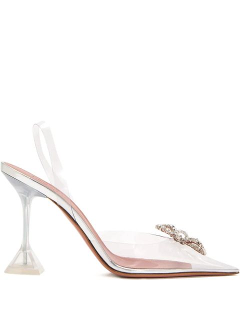 Amina Muaddi 95mm Rosie crystal-bow slingback pumps - White - zdjęcie produktu nr 1