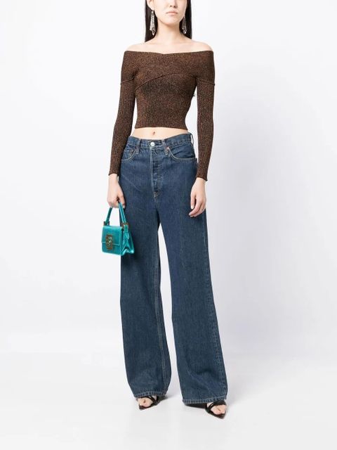 Self-Portrait off-shoulder metallic knitted top - Brown - zdjęcie produktu nr 2