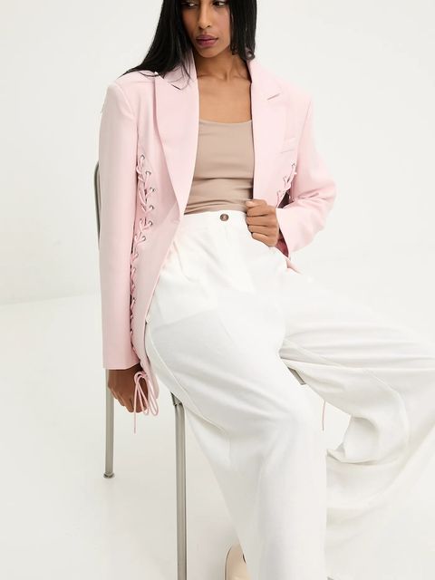 Answear Lab marynarka kolor różowy jednorzędowa gładka