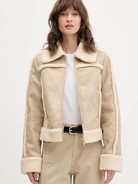 Guess Jeans kurtka kolor beżowy przejściowa W5BL13 W1862 - zdjęcie produktu nr 1