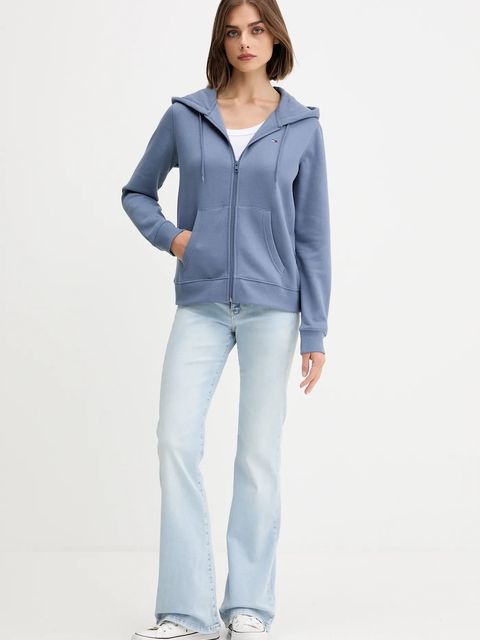 Tommy Jeans bluza damska kolor niebieski z kapturem gładka DW0DW19729 - zdjęcie produktu nr 2