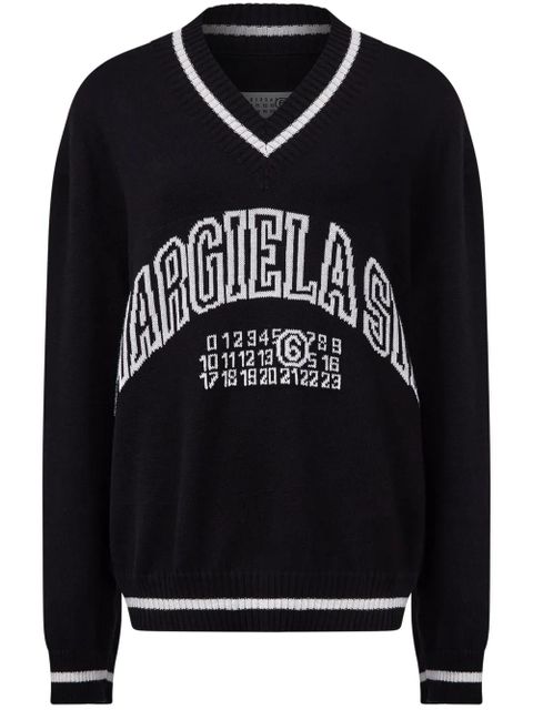 MM6 Maison Margiela logo-knit v-neck jumper - Black - zdjęcie produktu nr 1