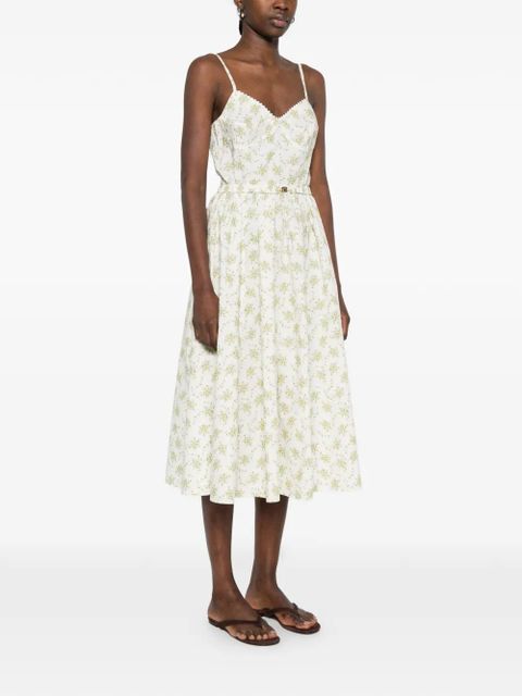 SANDRO Lucette floral-print spaghetti-strap midi dress - Neutrals