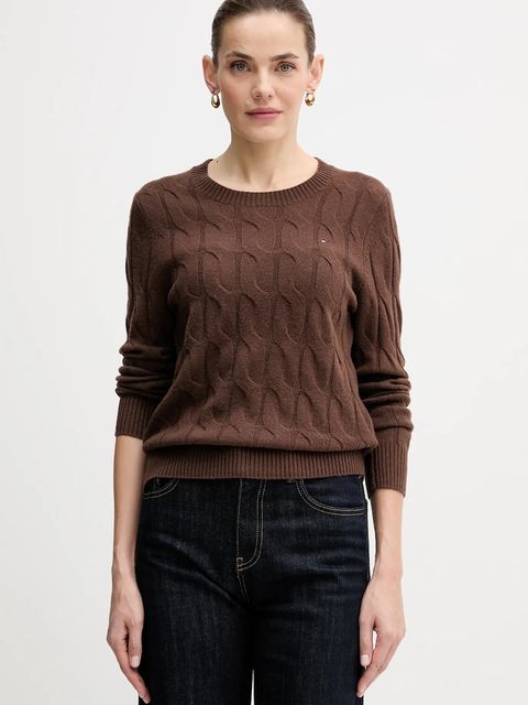Tommy Hilfiger sweter wełniany damski kolor brązowy lekki WW0WW43586 - zdjęcie produktu nr 1