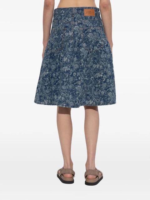 GANNI floral-print flared skirt - Blue