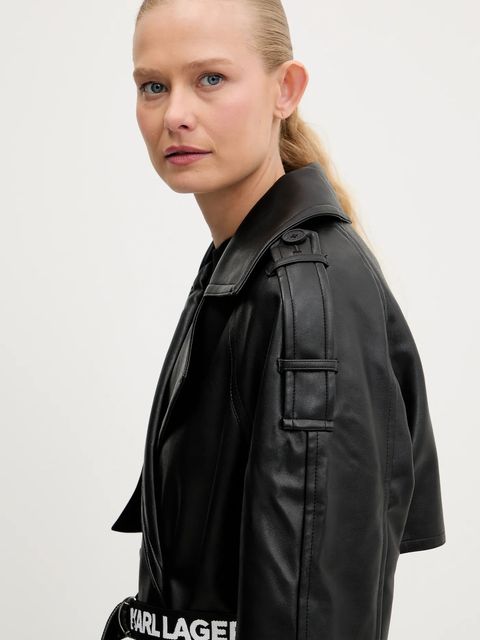 Karl Lagerfeld Jeans płaszcz damski kolor czarny przejściowy dwurzędowy A3W15047