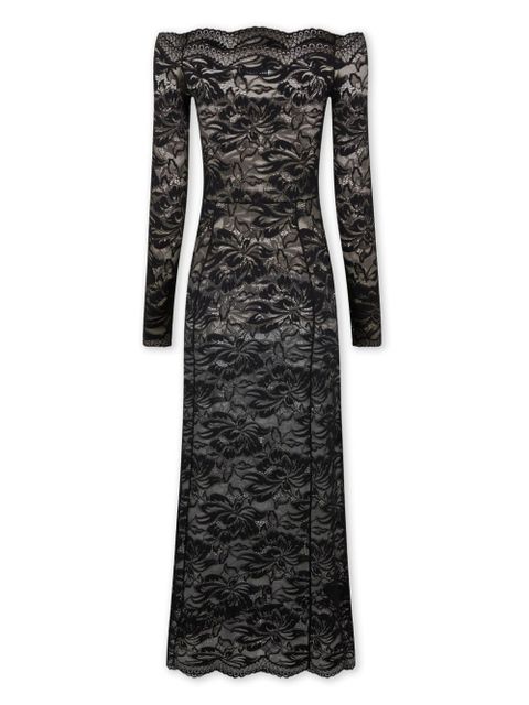 Rabanne floral-lace bardot-collar dress - Black