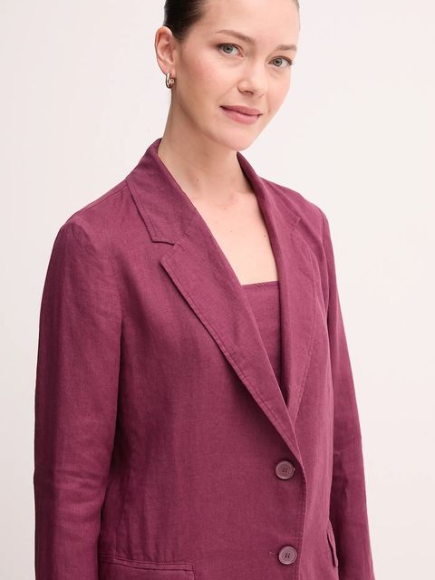 United Colors of Benetton marynarka lniana kolor bordowy jednorzędowa gładka