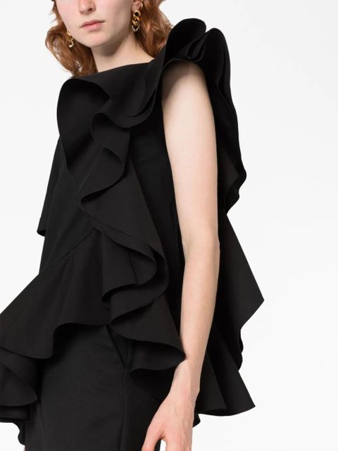 Alexander McQueen asymmetric ruffled T-shirt - Black