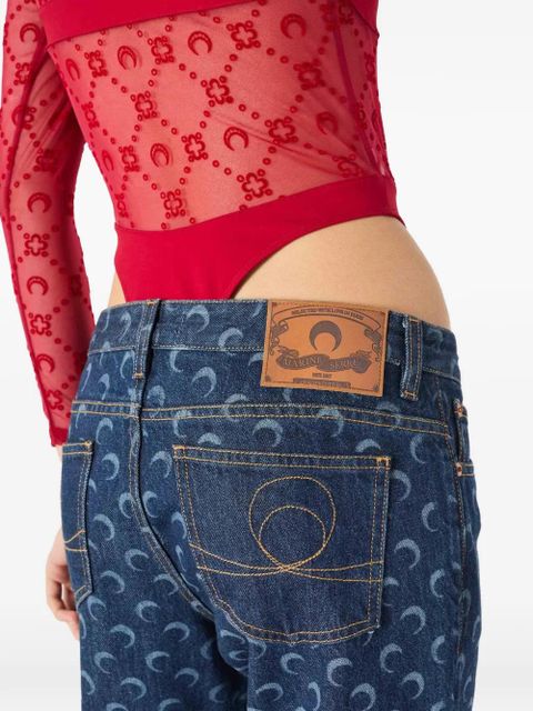 Marine Serre crescent moon-print jeans - Blue