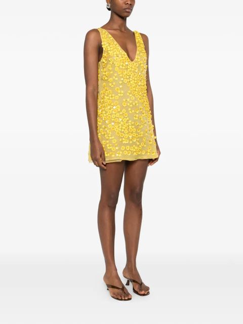 Cult Gaia flower V-neck mini dress - Yellow