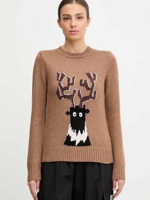 EA7 Emporio Armani sweter z dodatkiem wełny damski kolor brązowy AF17652.7W000699