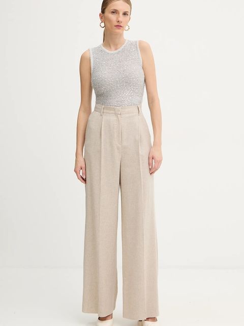 Marella spodnie z dodatkiem wełny Emme by Marella damskie kolor beżowy szerokie high waist 2525136102200