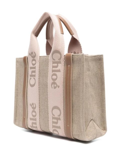 Chloé small Woody linen tote bag - Neutrals