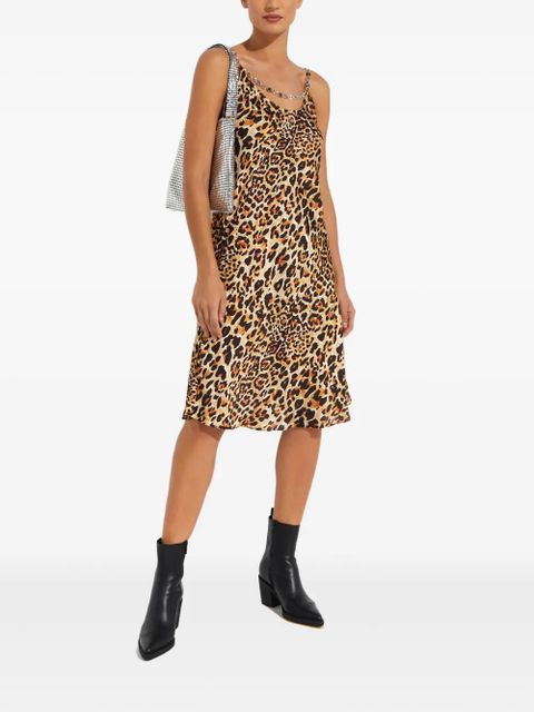Rabanne chain-detail leopard-print midi dress - Brown