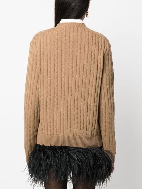Prada logo-intarsia cable-knit jumper - Brown