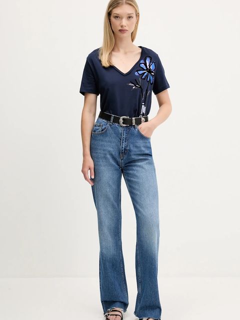 Desigual t-shirt bawełniany DUMAS damski kolor granatowy 25WWTK28