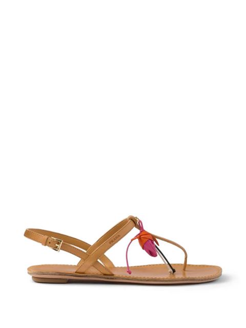 Prada antiqued leather thong sandals with floral ornament - Neutrals - zdjęcie produktu nr 1