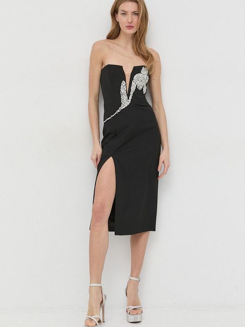 Bardot sukienka kolor czarny midi dopasowana - zdjęcie produktu nr 1