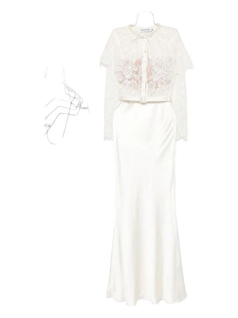 Self-Portrait lace-panel satin maxi dress - White