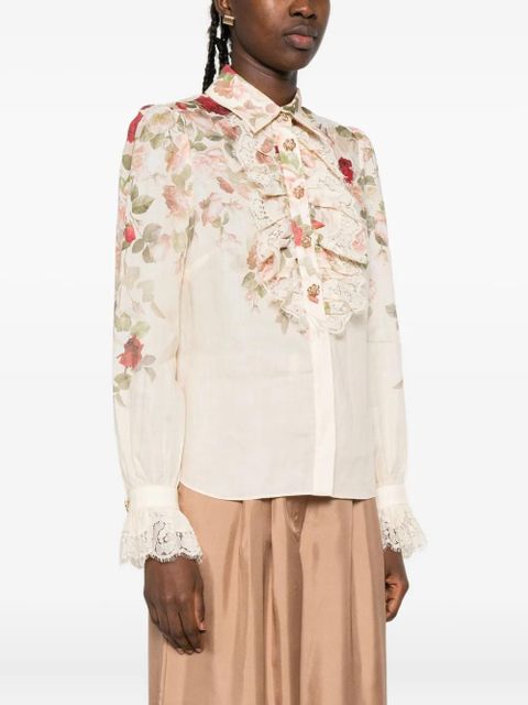 ZIMMERMANN floral lace-trimmed shirt - Neutrals