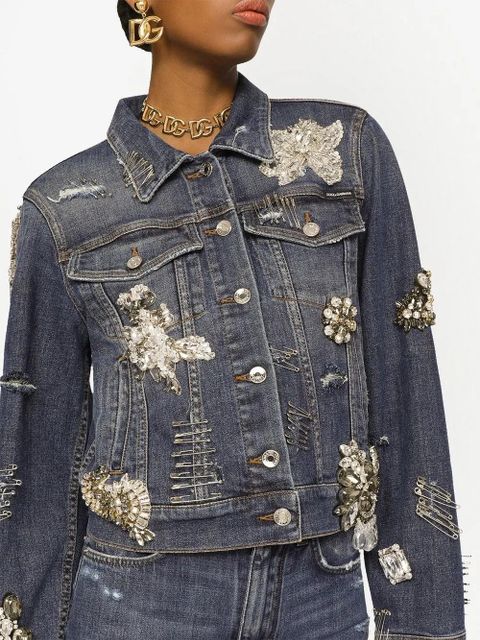 Dolce & Gabbana rhinestone-embellished denim jacket - Blue